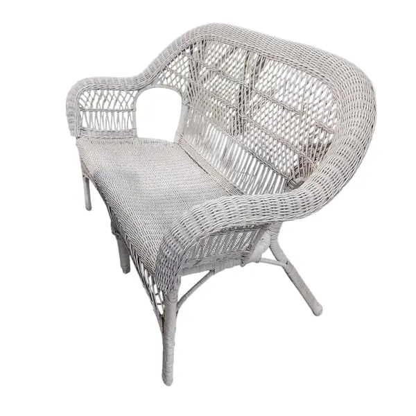 Vintage White Wicker Rattan Loveseat Cottage Patio Furniture - Local Pickup Only