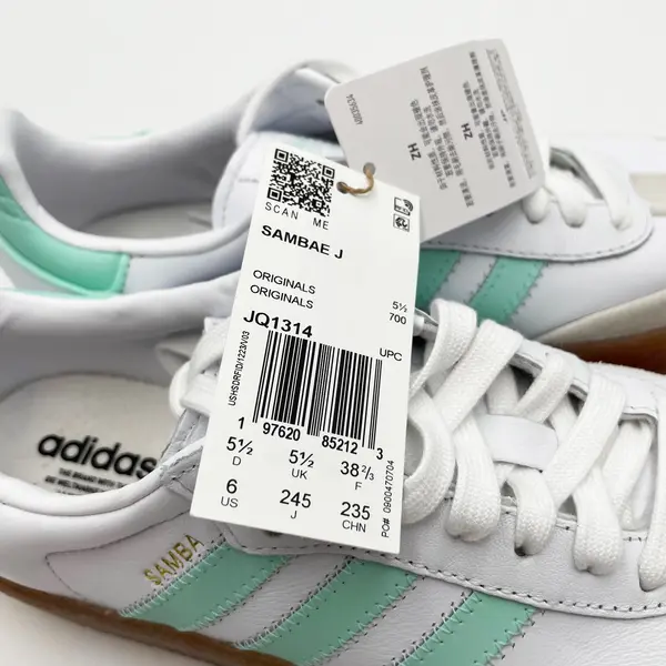 Adidas Sambae J Kids White Mint Gum Sole Sneakers Size 6Y JQ1314 Samba