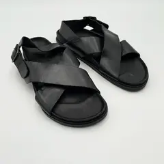 Brador Women's Italian Leather Cross-Strap Buckle Sandals Black 8.5