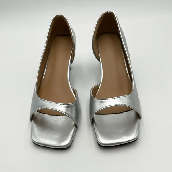 Women's Silver Square Toe Heels Size 39 Dress Shoes