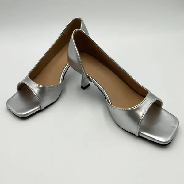 Women's Silver Square Toe Heels Size 39 Dress Shoes