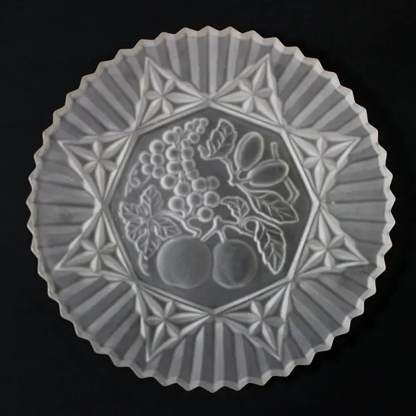 Vtg Federal Glass Frosted Pioneer Fruit Platter 11.5" Sawtooth Rim
