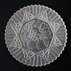 Vtg Federal Glass Frosted Pioneer Fruit Platter 11.5" Sawtooth Rim