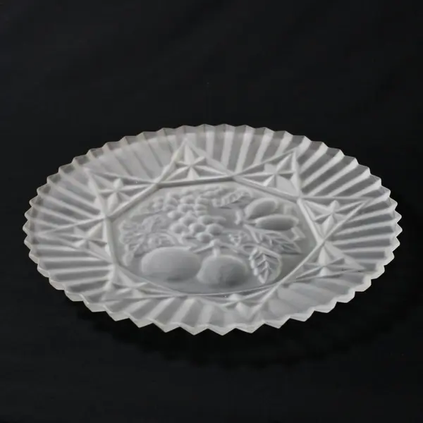 Vtg Federal Glass Frosted Pioneer Fruit Platter 11.5" Sawtooth Rim
