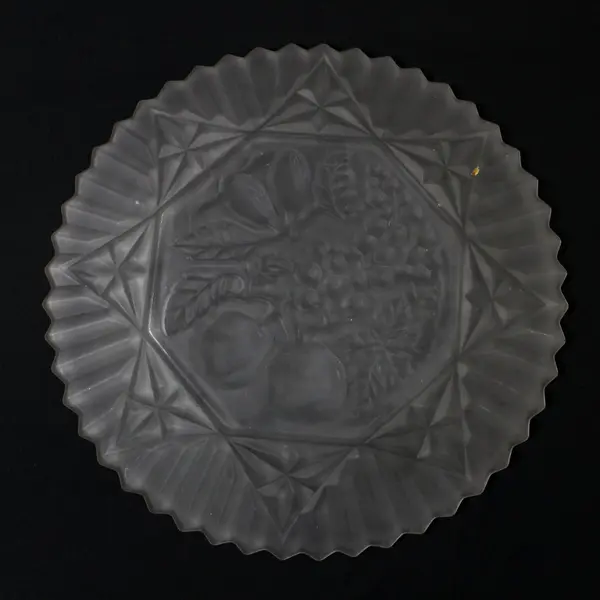 Vtg Federal Glass Frosted Pioneer Fruit Platter 11.5" Sawtooth Rim