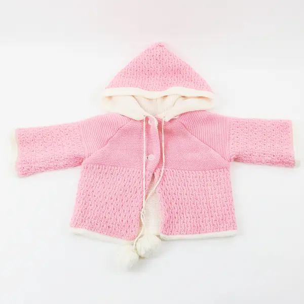 Pink White Baby Girls Knit Hooded Button Front Jacket 18M