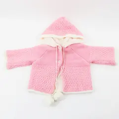 Pink White Baby Girls Knit Hooded Button Front Jacket 18M