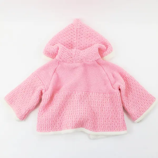 Pink White Baby Girls Knit Hooded Button Front Jacket 18M