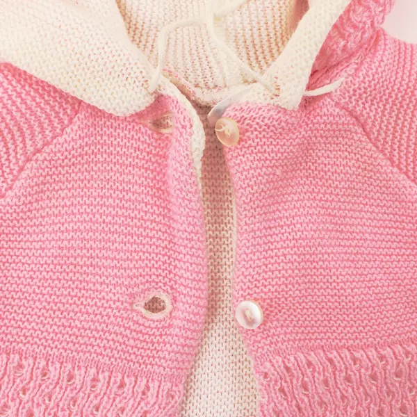 Pink White Baby Girls Knit Hooded Button Front Jacket 18M