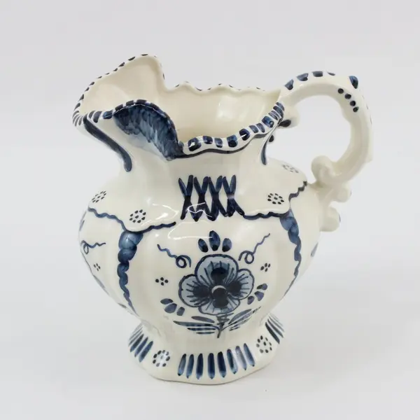 Delfts Blue Cornelia Signed Hand Painted Blue Floral Pitcher 6 Inch