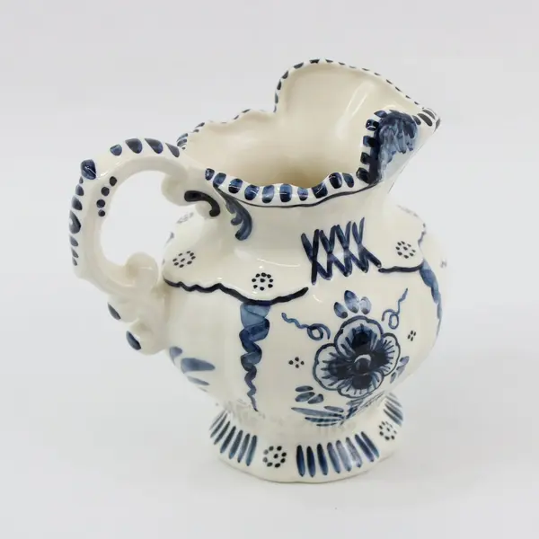 Delfts Blue Cornelia Signed Hand Painted Blue Floral Pitcher 6 Inch
