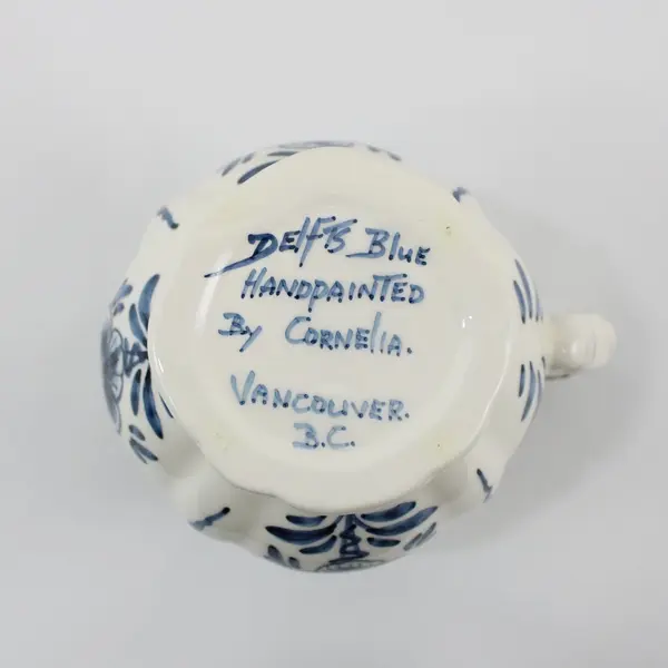 Delfts Blue Cornelia Signed Hand Painted Blue Floral Pitcher 6 Inch