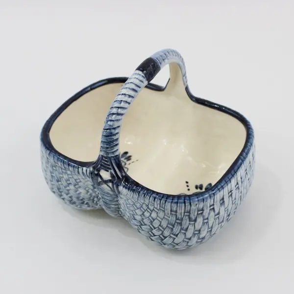 Delfts Blue Cornelia Hand Painted Porcelain Basket Blue White Signed 6.5 in