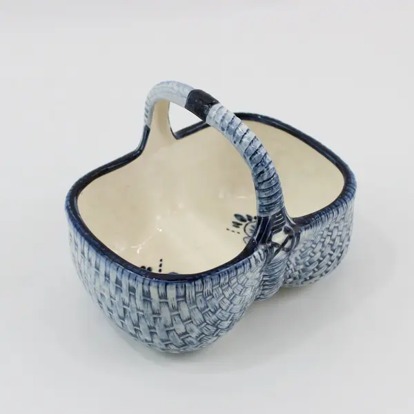 Delfts Blue Cornelia Hand Painted Porcelain Basket Blue White Signed 6.5 in