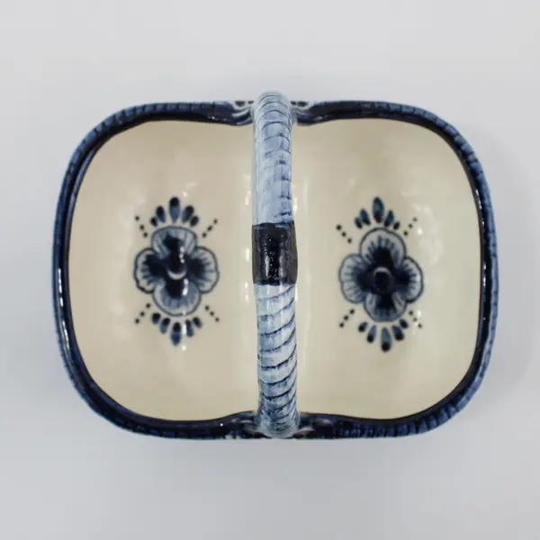 Delfts Blue Cornelia Hand Painted Porcelain Basket Blue White Signed 6.5 in