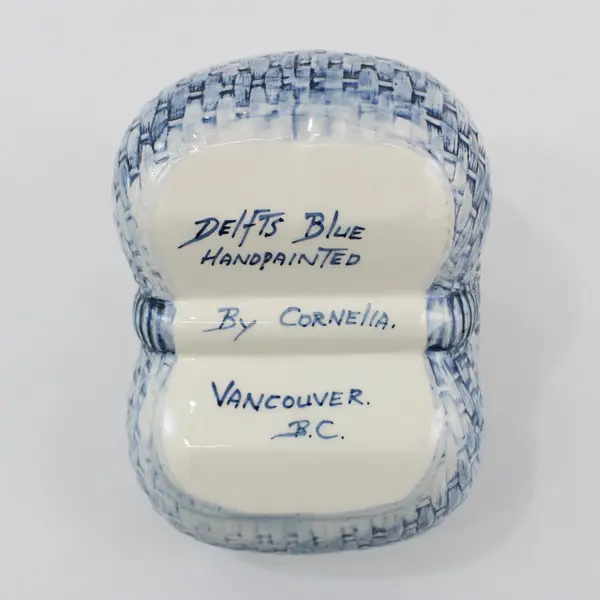 Delfts Blue Cornelia Hand Painted Porcelain Basket Blue White Signed 6.5 in