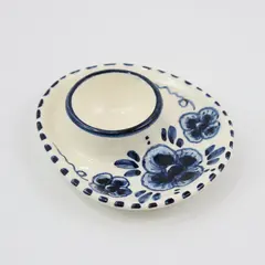 Hand Painted Delfts Blue Oval Porcelain Egg Holder Cup Floral Pattern Signed
