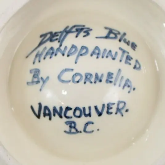 Hand Painted Delfts Blue Oval Porcelain Egg Holder Cup Floral Pattern Signed