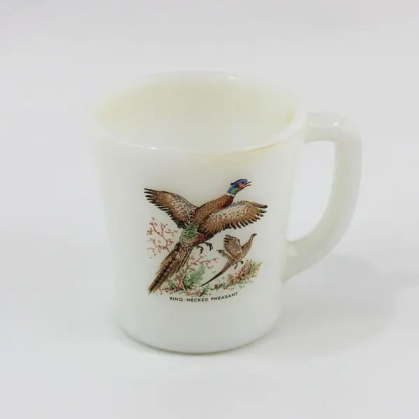Fire-King Milk Glass Ring-Necked Pheasant Mug 1950s Vintage