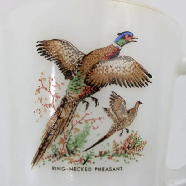 Fire-King Milk Glass Ring-Necked Pheasant Mug 1950s Vintage