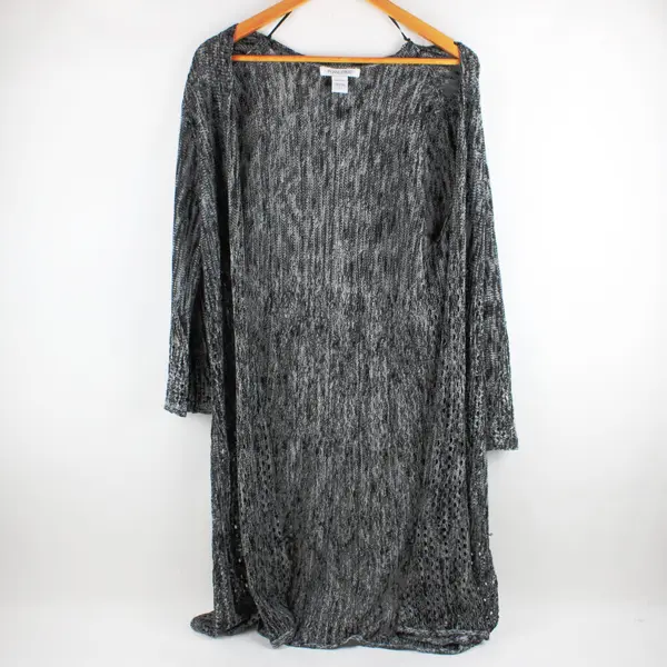 99 Jane Street Women's Large Black White 3/4 Sleeve Knit Cardigan