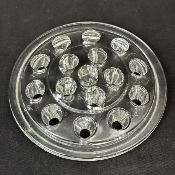 Vintage Glass Flower Frog 5.25 Inch Diameter 16 Holes