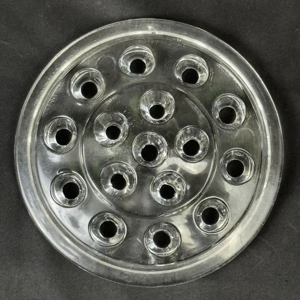 Vintage Glass Flower Frog 5.25 Inch Diameter 16 Holes