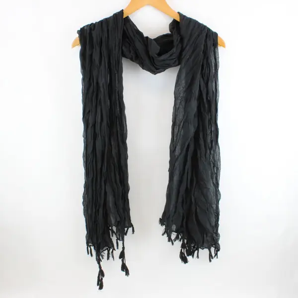 Black Sheer Ruffled Scarf Shawl 70.5 x 43 in Tassel Ends
