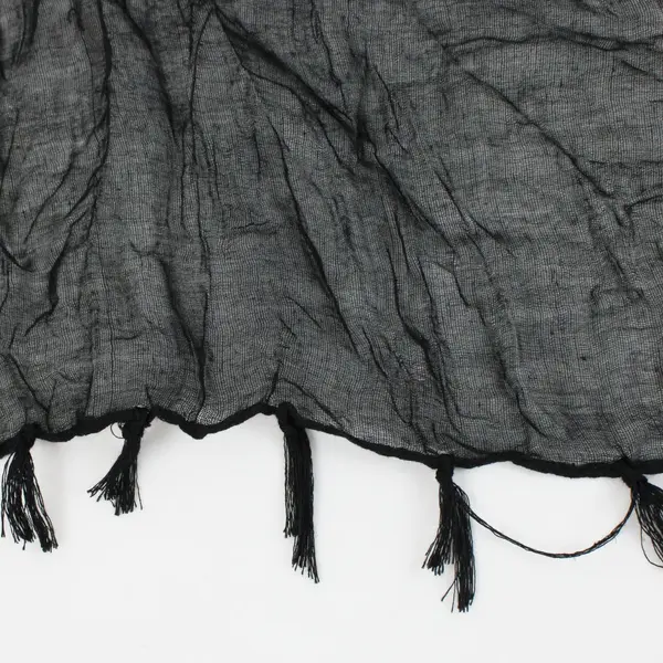 Black Sheer Ruffled Scarf Shawl 70.5 x 43 in Tassel Ends