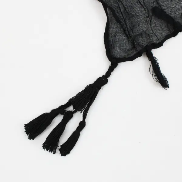 Black Sheer Ruffled Scarf Shawl 70.5 x 43 in Tassel Ends