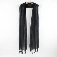 Women's Black Gray Striped Sheer Scarf Tassel Fringe 68 x 16"