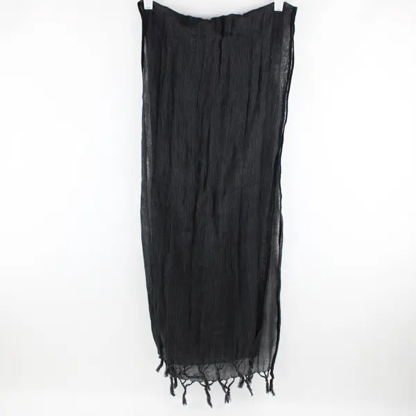 Women's Black Gray Striped Sheer Scarf Tassel Fringe 68 x 16"