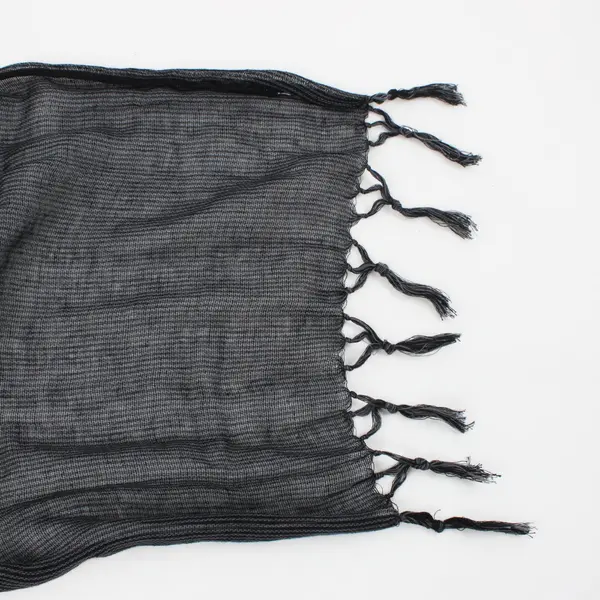 Women's Black Gray Striped Sheer Scarf Tassel Fringe 68 x 16"