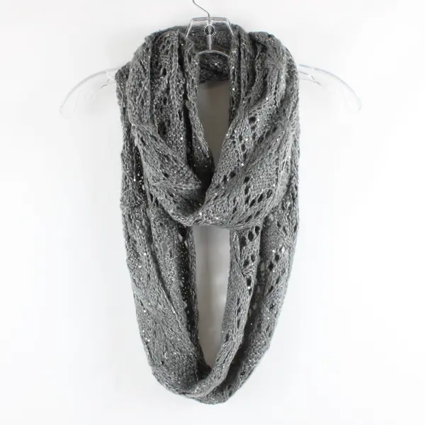 Dark Gray Sequin Knit Infinity Scarf 35.5 x 12.5 in Open Stitch