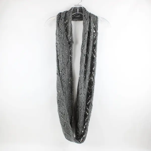 Dark Gray Sequin Knit Infinity Scarf 35.5 x 12.5 in Open Stitch