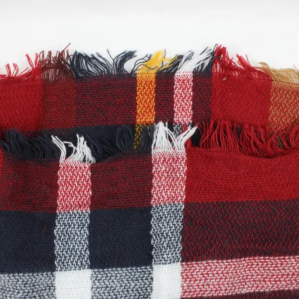 Unbranded Plaid Infinity Scarf Red Navy White Yellow Tan Brown Fringe 34x16.5