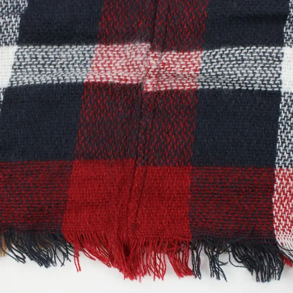 Unbranded Plaid Infinity Scarf Red Navy White Yellow Tan Brown Fringe 34x16.5