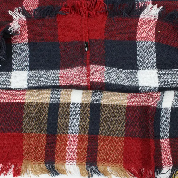 Unbranded Plaid Infinity Scarf Red Navy White Yellow Tan Brown Fringe 34x16.5