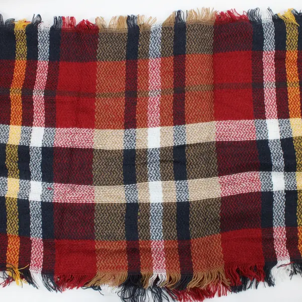 Unbranded Plaid Infinity Scarf Red Navy White Yellow Tan Brown Fringe 34x16.5