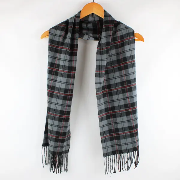 Women's Plaid Fringe Scarf Black Gray Red 56 x 12.5 Inch Wrap