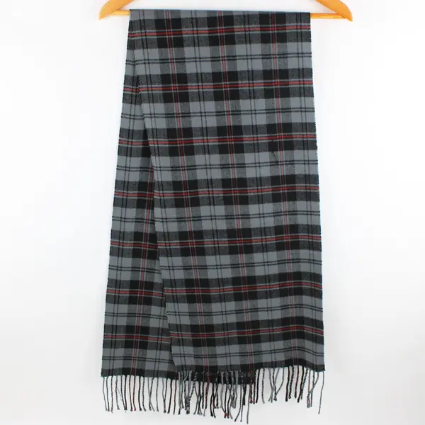 Women's Plaid Fringe Scarf Black Gray Red 56 x 12.5 Inch Wrap