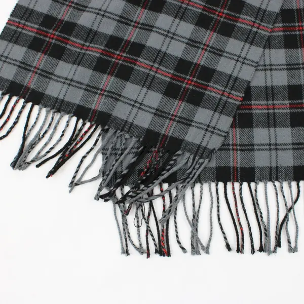 Women's Plaid Fringe Scarf Black Gray Red 56 x 12.5 Inch Wrap
