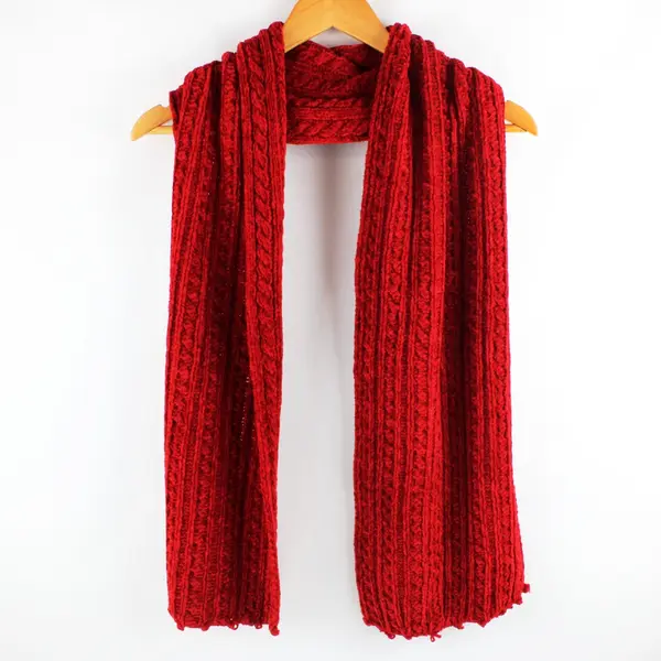 Red Crocheted Rectangular Scarf 68 x 11 in Women's Accessory Holiday Winter