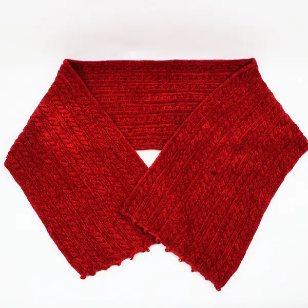 Red Crocheted Rectangular Scarf 68 x 11 in Women's Accessory Holiday Winter