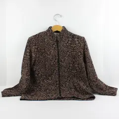 White Stag Women's Black Brown Ornate Zip Front Jacket Medium (8–10)