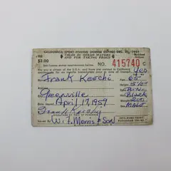 Vintage 1959 California Sport Fishing License 