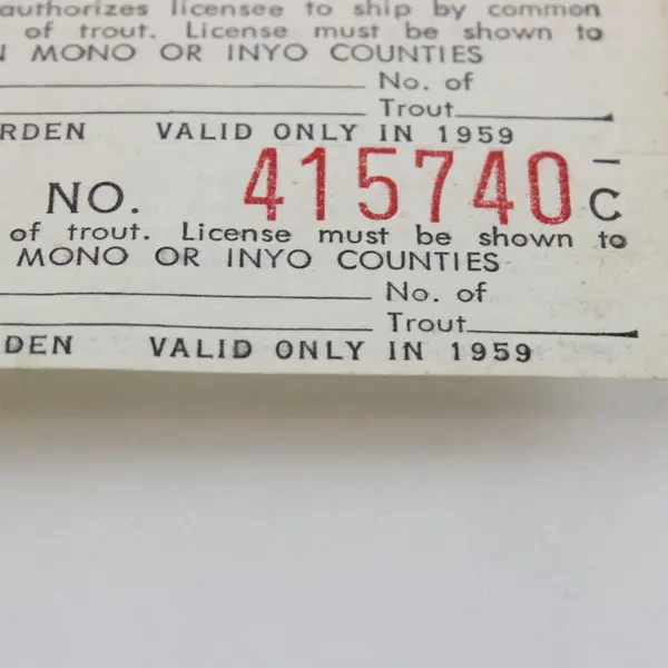 Vintage 1959 California Sport Fishing License 