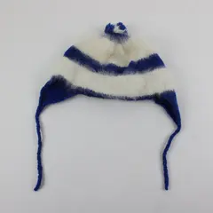 Handmade Blue White Striped Knit Cap One Size Kids
