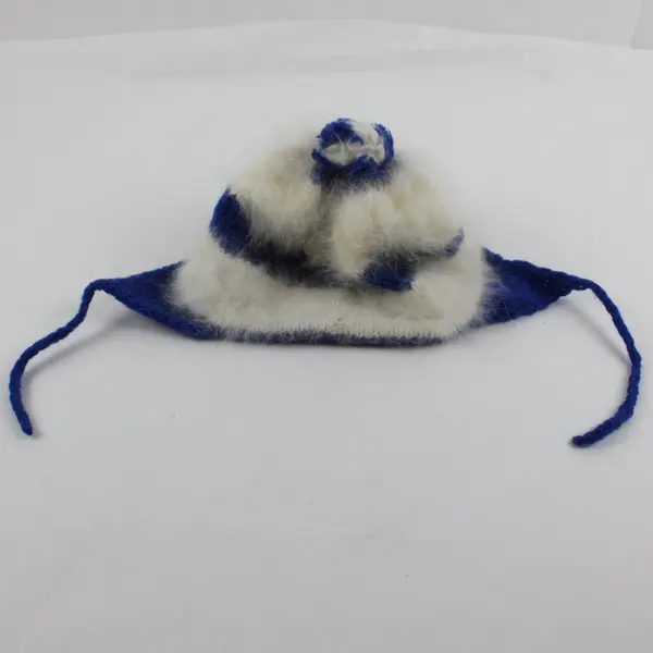 Handmade Blue White Striped Knit Cap One Size Kids