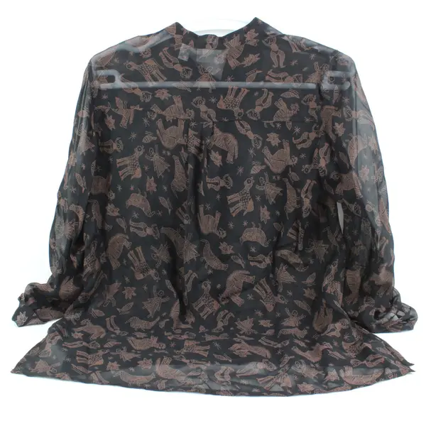 Chico's Women's Sheer Black Brown Folk Style Blouse Size 1